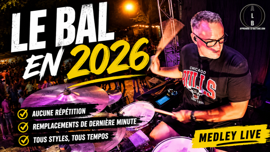 Batteur de bal en 2026 jouant sur scène avec l'orchestre Elixir